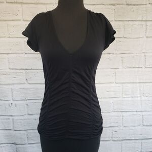BCBGMAXAZRIA Black Rouched Stretchy Shirt